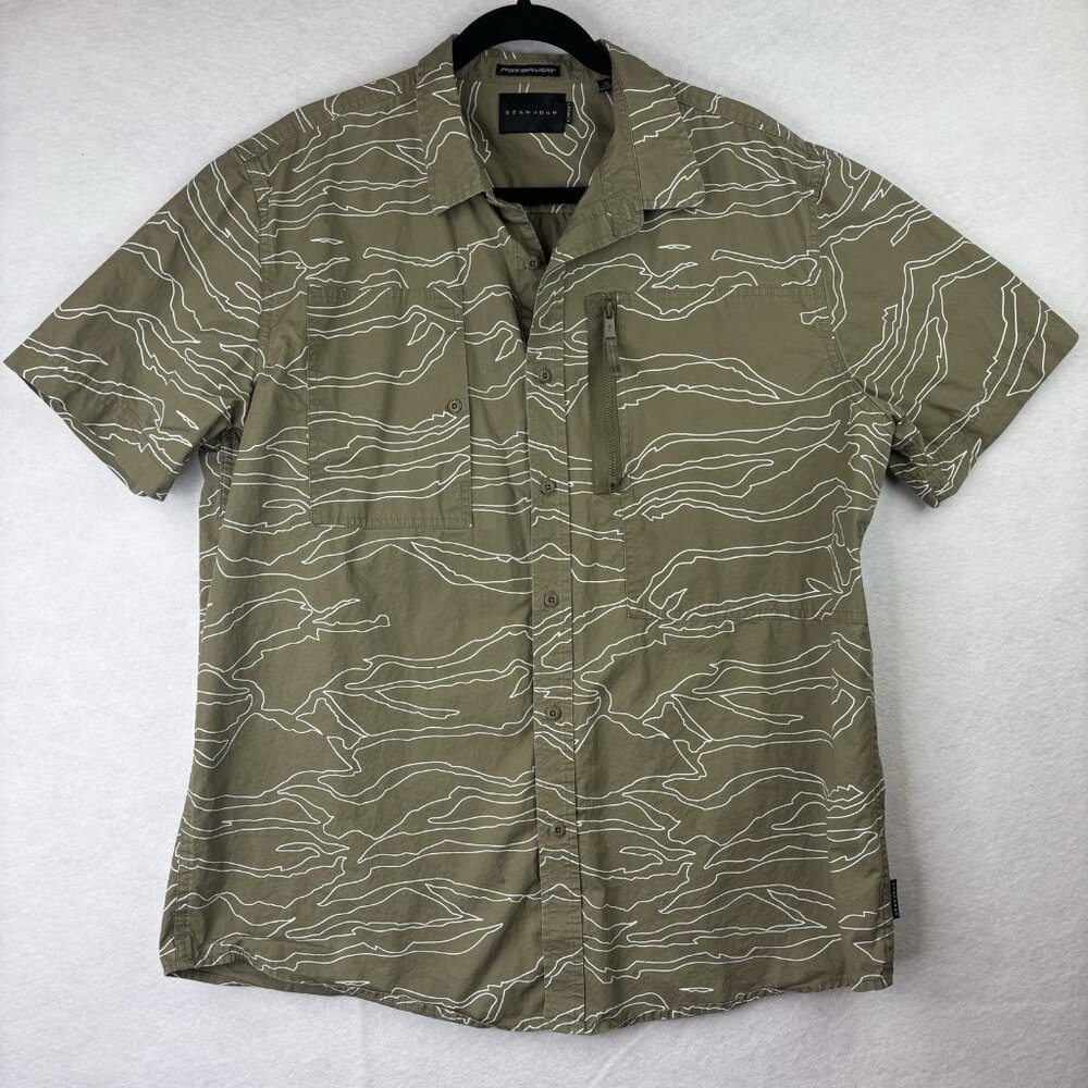 Sean John Mens XL Sage Green Casual Short Sleeve Button Up Pocket Shirt